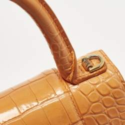 مملوكة مسبقًا Balenciaga Hourglass  Small Croc Embossed LeatherTop Handle Bag