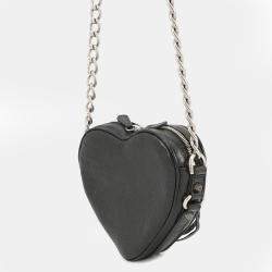 Pre Owned Balenciaga Lucagol Heart Chain shoulder Bag Black Leather
