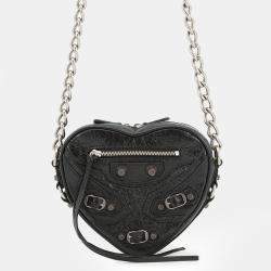 مملوكة مسبقًا Balenciaga Lucagol Heart Chain shoulder Bag Black Leather