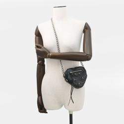 Pre Owned Balenciaga Lucagol Heart Chain shoulder Bag Black Leather