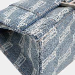 Pre Owned حقيبة يد بالنسياغا من الدنيم الأزرق بنقشة BB بوغن بيد علوية صغيرة الحجم