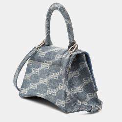 Pre Owned حقيبة يد بالنسياغا من الدنيم الأزرق بنقشة BB بوغن بيد علوية صغيرة الحجم