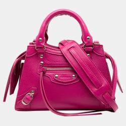 Pre Owned Balenciaga Pink Mini Grained Calfskin Motocross Neo Classic City Satchel