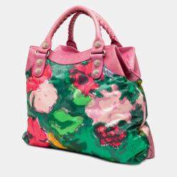 Pre Owned حقيبة بالنسياغا برينت فومو و جلد لون زهري بريف موتوكروس جاينت 21 ساتشيل