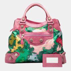 Pre Owned حقيبة بالنسياغا برينت فومو و جلد لون زهري بريف موتوكروس جاينت 21 ساتشيل