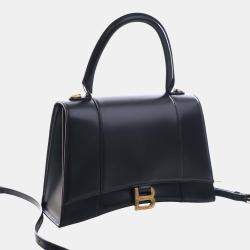 مملوكة مسبقًا حقيبة يد علوية بالنسياجا سوداء جلد عجل ناعم متوسطة الحجم هورجلاس