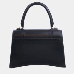 مملوكة مسبقًا حقيبة يد علوية بالنسياجا سوداء جلد عجل ناعم متوسطة الحجم هورجلاس