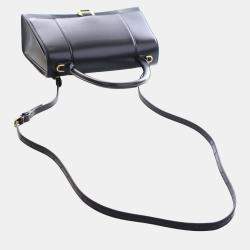 مملوكة مسبقًا حقيبة يد علوية بالنسياجا سوداء جلد عجل ناعم متوسطة الحجم هورجلاس