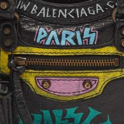 مملوكة مسبقًا Balenciaga Nano Classic City Black Leather Graffiti Print Crossbody Bag