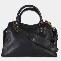 مملوكة مسبقًا حقيبة مدينة نيو كلاسيك صغيرة جلد عجل أملس أسود بالنسياغا