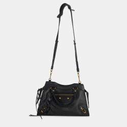 مملوكة مسبقًا حقيبة مدينة نيو كلاسيك صغيرة جلد عجل أملس أسود بالنسياغا