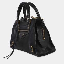 مملوكة مسبقًا حقيبة مدينة نيو كلاسيك صغيرة جلد عجل أملس أسود بالنسياغا