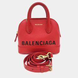 Pre Owned Balenciaga Red Leather Bill Top Handle Bag XXS