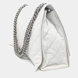 Pre Owned Balenciaga White Leather Crush Chain Bag Large