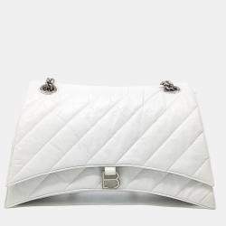 Pre Owned Balenciaga White Leather Crush Chain Bag Large