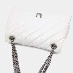 Pre Owned Balenciaga White Leather Crush Chain Bag Large