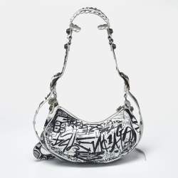 Pre Owned Balenciaga Graffiti Le Cagole XS White Leather Shoulder Bag