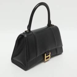 مملوكة مسبقًا Balenciaga Hourglass Small Black Leather Top Handle Bag