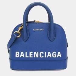 Pre Owned Balenciaga Ville Top Handle Xxs Leather Handbag Blue