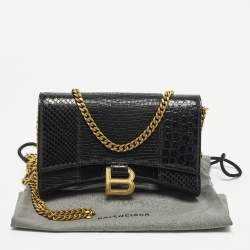 مملوكة مسبقًا محفظة بسلسلة بالنسياغا هورغلاس جلد بنقشة تمساح وسحلية وثعبان أسود