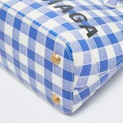 مملوكة مسبقًا حقيبة ساتشيل جلد مربعة أزرق/أبيض صغيرة من بالنسياقا فيل