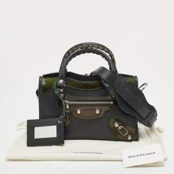 Pre Owned Balenciaga Classic Mini City Dark Green Leather and Patent Leather Bag
