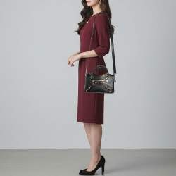 Pre Owned Balenciaga Classic Mini City Dark Green Leather and Patent Leather Bag