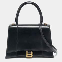 Pre Owned Balenciaga Hourglass Medium Black Leather Top Handle Bag