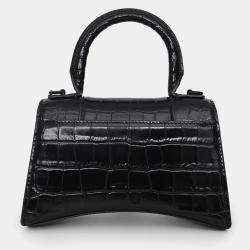 Pre Owned Balenciaga Black Croc Embossed XS Hourglass Top Handle Bag with Strap
