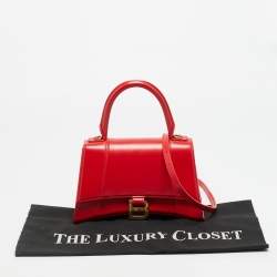 Pre Owned Balenciaga Hourglass Small Red Leather Top Handle Bag