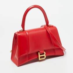 Pre Owned Balenciaga Hourglass Small Red Leather Top Handle Bag