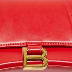 Pre Owned Balenciaga Hourglass Small Red Leather Top Handle Bag