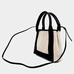 Pre Owned Balenciaga Black Cream Fabric Cabas Bag XS (390346)