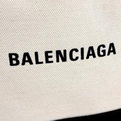 Pre Owned Balenciaga Black Cream Fabric Cabas Bag XS (390346)