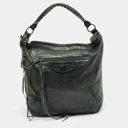 Pre Owned Balenciaga Classic Day RH Dark Green Leather Hobo