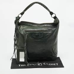 Pre Owned Balenciaga Classic Day RH Dark Green Leather Hobo