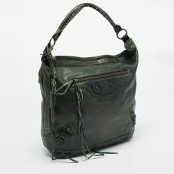 Pre Owned Balenciaga Classic Day RH Dark Green Leather Hobo