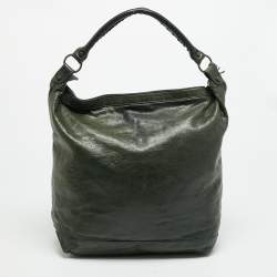 Pre Owned Balenciaga Classic Day RH Dark Green Leather Hobo