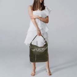Pre Owned Balenciaga Classic Day RH Dark Green Leather Hobo