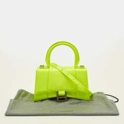 Pre Owned حقيبة بالنسياجا أورغلوس صغيرة جدًا جلد مُنقش بتأثير الكروك بلون أصفر فلوري بمقبض علوي