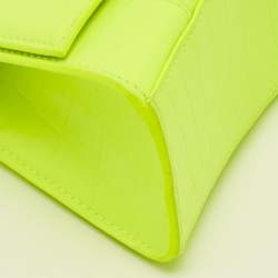 Pre Owned حقيبة بالنسياجا أورغلوس صغيرة جدًا جلد مُنقش بتأثير الكروك بلون أصفر فلوري بمقبض علوي