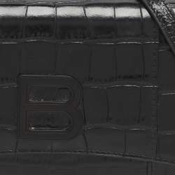 Pre Owned Balenciaga Hourglass Black Croc Embossed Leather Clutch Bag