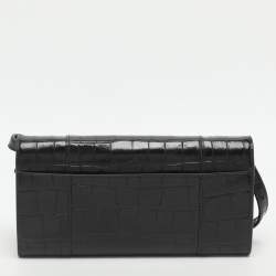 Pre Owned Balenciaga Hourglass Black Croc Embossed Leather Clutch Bag