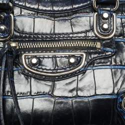 مملوكة مسبقًا حقيبة بالنسياقا ميتاليك إيدج كلاسيك سيتي نانو جلد كروك منقوش أزرق داكن