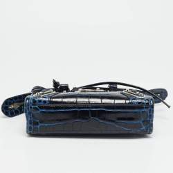 مملوكة مسبقًا حقيبة بالنسياقا ميتاليك إيدج كلاسيك سيتي نانو جلد كروك منقوش أزرق داكن