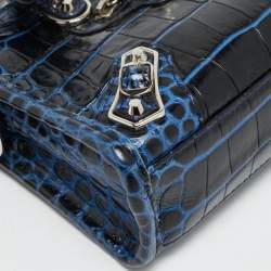 مملوكة مسبقًا حقيبة بالنسياقا ميتاليك إيدج كلاسيك سيتي نانو جلد كروك منقوش أزرق داكن