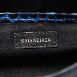 مملوكة مسبقًا حقيبة بالنسياقا ميتاليك إيدج كلاسيك سيتي نانو جلد كروك منقوش أزرق داكن