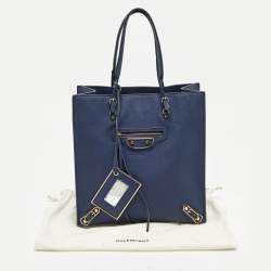 مملوكة مسبقًا Balenciaga Metallic Edge Papier A5 Navy Blue Leather Tote