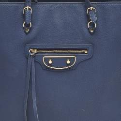مملوكة مسبقًا Balenciaga Metallic Edge Papier A5 Navy Blue Leather Tote