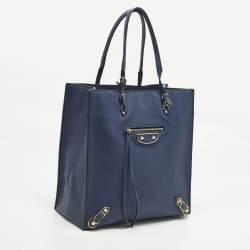 مملوكة مسبقًا Balenciaga Metallic Edge Papier A5 Navy Blue Leather Tote